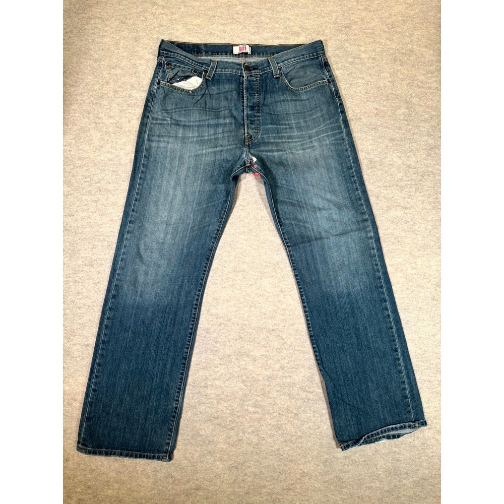 Vintage Levis 501 Original Straight Jeans Men 36x32 Blue Denim Cotton Button Fly